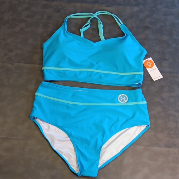 Charmo Other - NWT. CHARMO Vibrant Aqua  Sporty High-waist Bikini Set with Lime Details